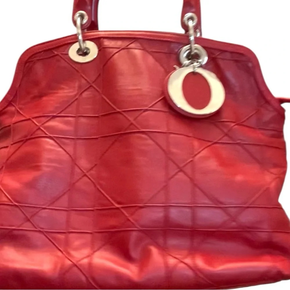 Christian Dior Medium Granville Cannage Bag Red Quilted Lambskin Leather - Picture 8 of 14